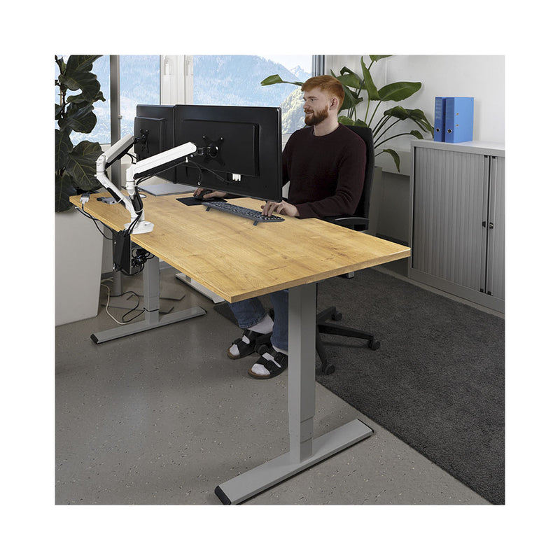 CONTINI Bürotisch höhenverstellbar 1.4x0.8m Eiche / Gestell ET225E dunkelgrau RAL 7045