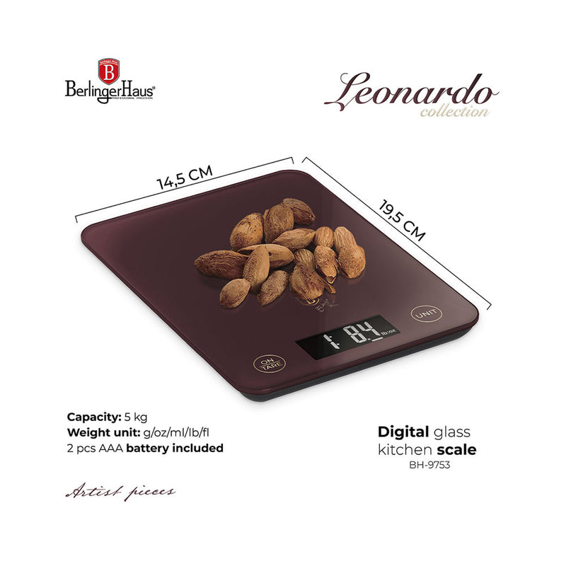 Berlinger Haus Küchenbedarf Haus Digitale Küchenwaage max. 5kg matt bordeaux Leonardo Collection