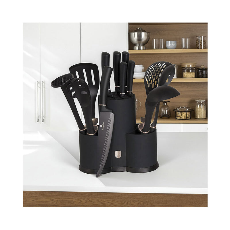 Berlinger Haus Küchenbedarf Haus 12-teiliges Messer- und Kochbesteck Black Rose Collection