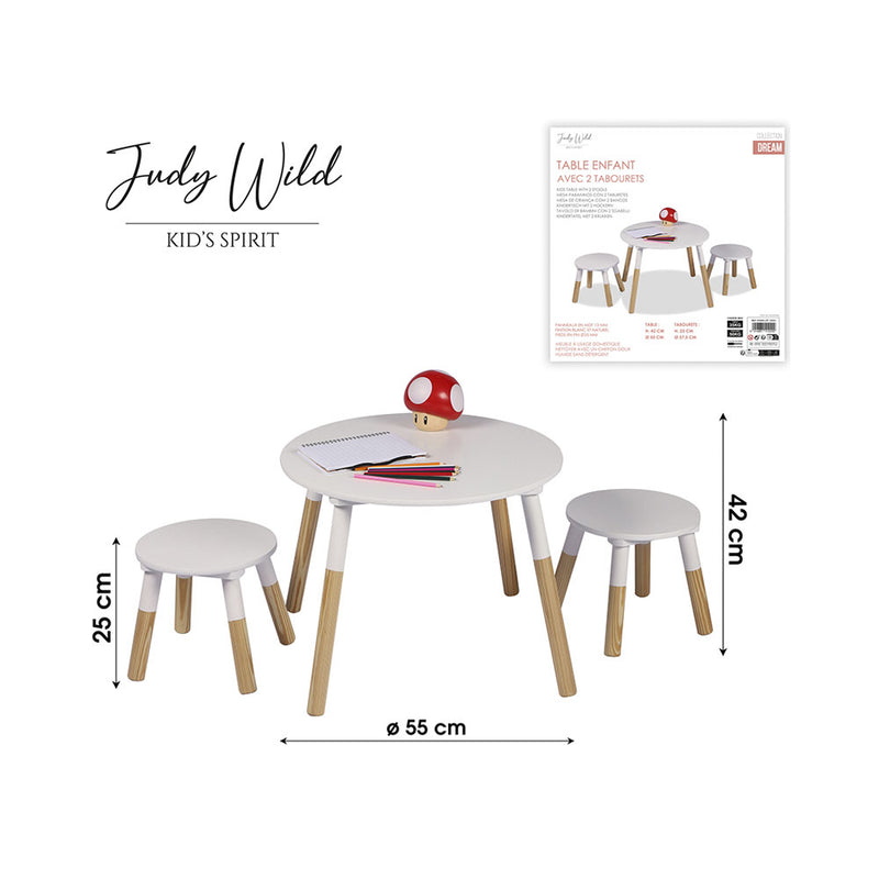 Table en bois pour enfants de chambre pour enfants Judy Wild avec 2 tabourets