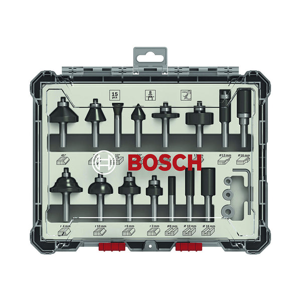 Bosch Professional Zubehör Baumaschinen 15 tlg Mixed Fräser Set 8mm Schaft