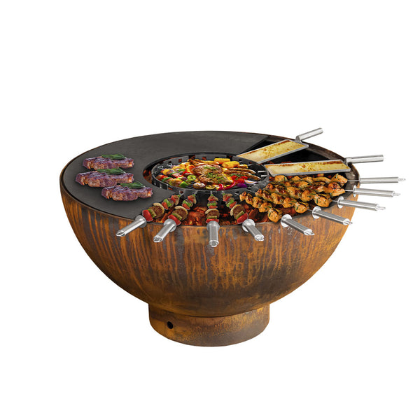 Mr. Grill Fire Bowl Rusty avec une bague grill 100 cm et accessoires