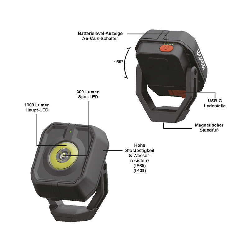 Projahn Accessoires Atelier Power LED Batterie de batterie Lampe PJ-HL1300 Rechargeable