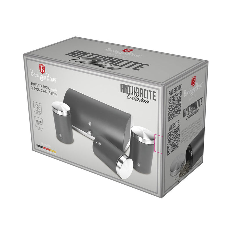 Berlinger Haus Küchenbedarf Haus 4-teiliges Brotkasten- und Vorratsdosen Set Anthracite Collection