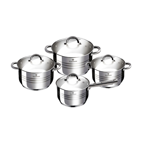 Blaumann kitchen need saucepan set 6.5l/3.9l/2.9l/2.1l stainless steel gourmet line