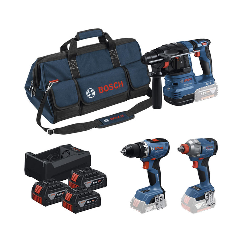 Bosch Professional Bohren & Schrauben 3 Tool kit 18V GSR+GDX+GBH+3x5.0Ah+GAL 12V/18V-80 0.615.A50.093