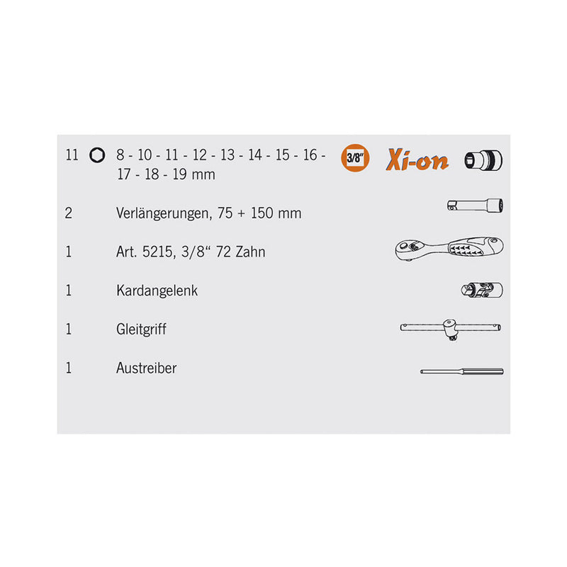 PROJAHN Zubehör Werkstatt Xi-on 3/8" Steckschlüssel Satz 17tlg