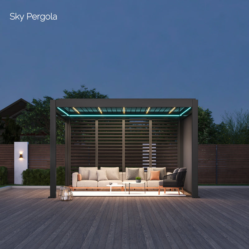 Solutions de spa ciel pergola skymax ultra en aluminium pergola LED 4m x 4m Mouin moteur 4M