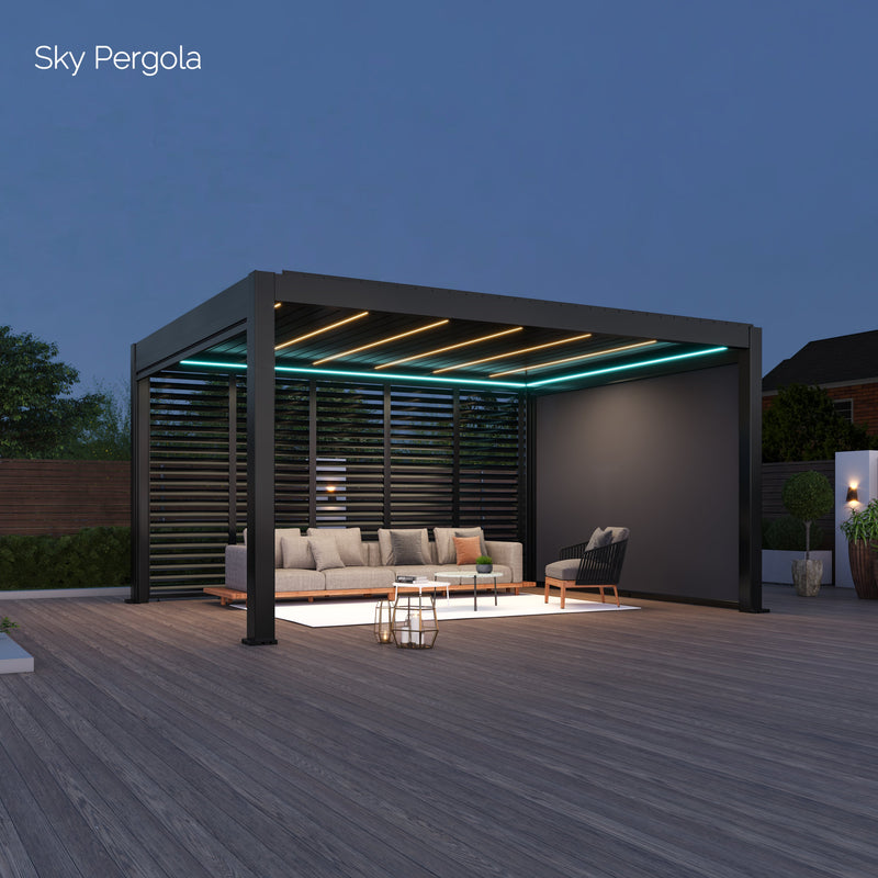 Spa Solutions Sky Pergola Skymax Ultra Aluminum Pergola LED 4M x 5m motorized wall mounting 5m