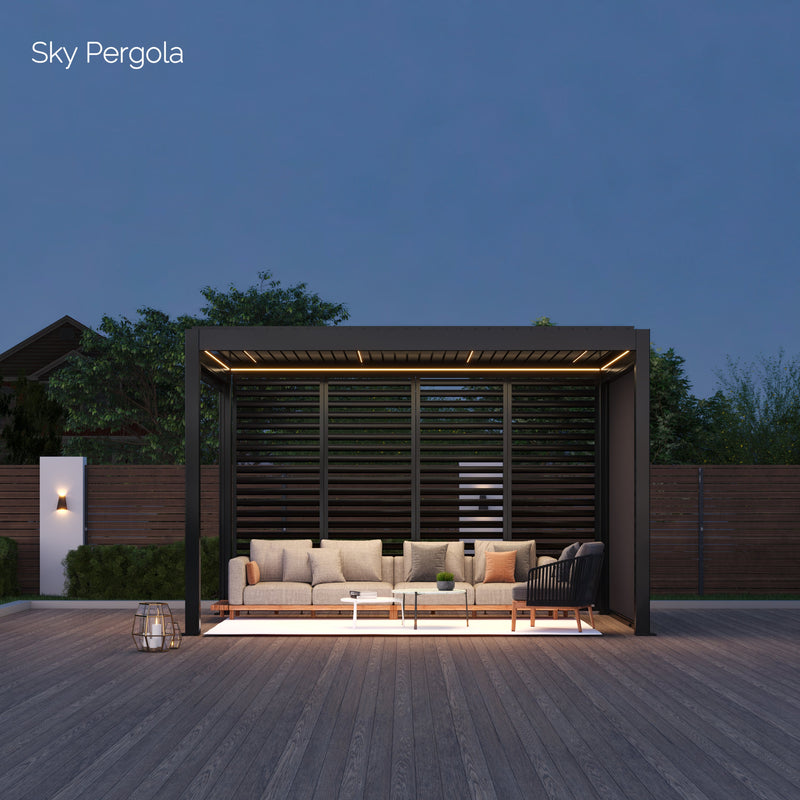 Spa Solutions Sky Pergola Skymotion LED Aluminium Pergola 3M x 4m Moup de mur moteur 4M