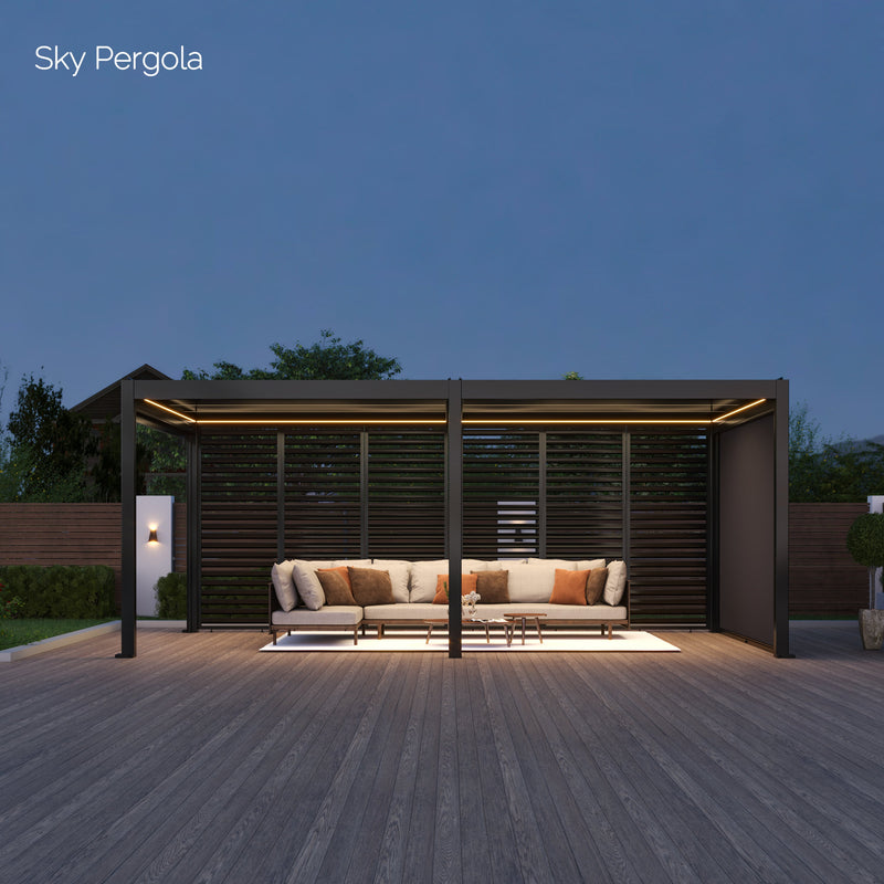 Spa Solutions Sky Pergola Skymotion LED Aluminium Pergola 3M x 6m Moup de mur motorisé 3M