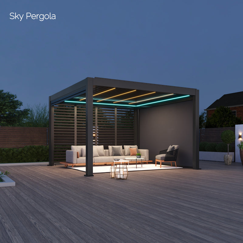 Solutions de spa ciel pergola skymax ultra en aluminium pergola LED 4m x 4m Mouin moteur 4M