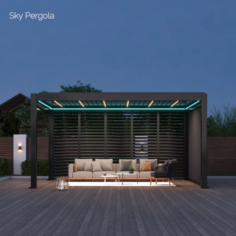 Spa Solutions Sky Pergola Skymax Ultra Aluminum Pergola LED 4M x 5m motorized wall mounting 5m