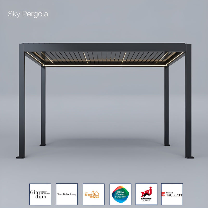 Spa Solutions Sky Pergola Skymotion LED Aluminium Pergola 3M x 4m Moup de mur moteur 4M