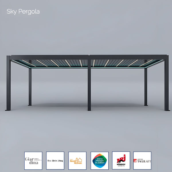 SOLUZIONI SPA Sky Pergola Skymax Ultra Aluminio pergola LED 4M X 7M Montaggio a parete motorizzato 7m