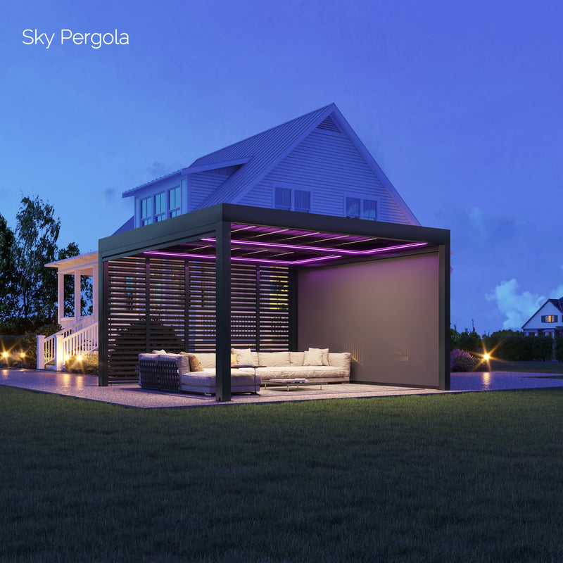 SOLUZIONI SPA SKY PERGOLA SKYGRAND MASTER ALLUMINUM PERGOLA LED 5M X 5M MAGAMENTO DELLA parete motorizzata