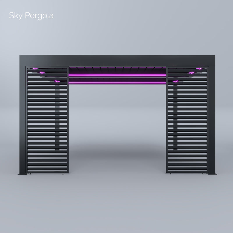 SOLUZIONI SPA SKY PERGOLA SKYGRAND MASTER ALLUMINUM PERGOLA LED 5M X 5M MAGAMENTO DELLA parete motorizzata