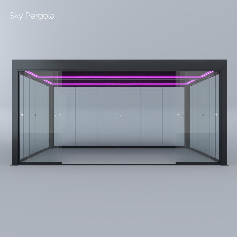 SOLUZIONI SPA SKY PERGOLA SKYGRAND MASTER ALLUMINUM PERGOLA LED 5M X 6M Montaggio a parete motorizzato 6m
