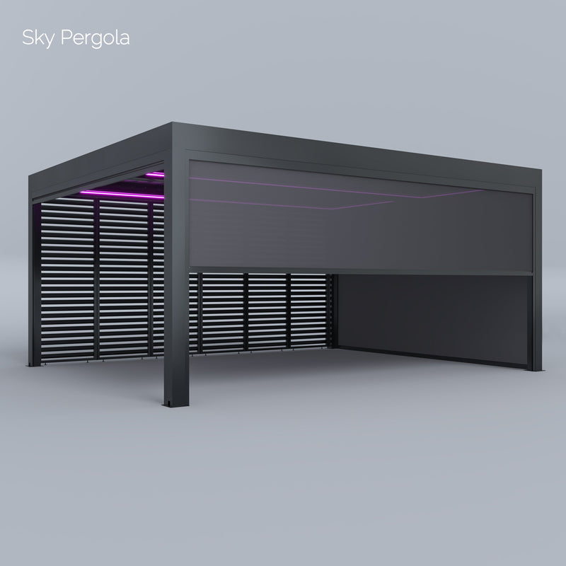 SOLUZIONI SPA SKY PERGOLA SKYGRAND MASTER ALLUMINUM PERGOLA LED 5M X 6M Montaggio a parete motorizzato 6m