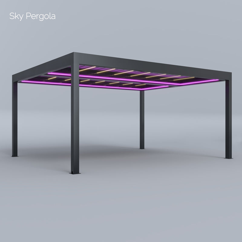 SOLUZIONI SPA SKY PERGOLA SKYGRAND MASTER ALLUMINUM PERGOLA LED 5M X 6M Montaggio a parete motorizzato 6m