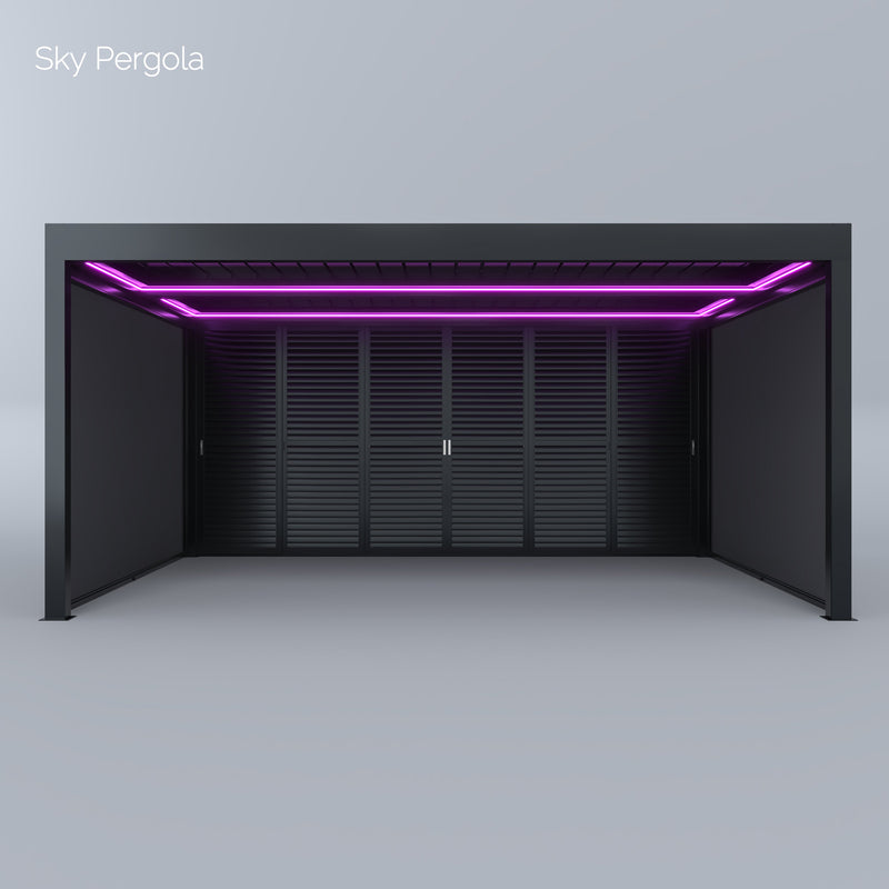 SOLUZIONI SPA SKY PERGOLA SKYGRAND MASTER ALLUMINUM PERGOLA LED 5M X 6M Montaggio a parete motorizzato 6m