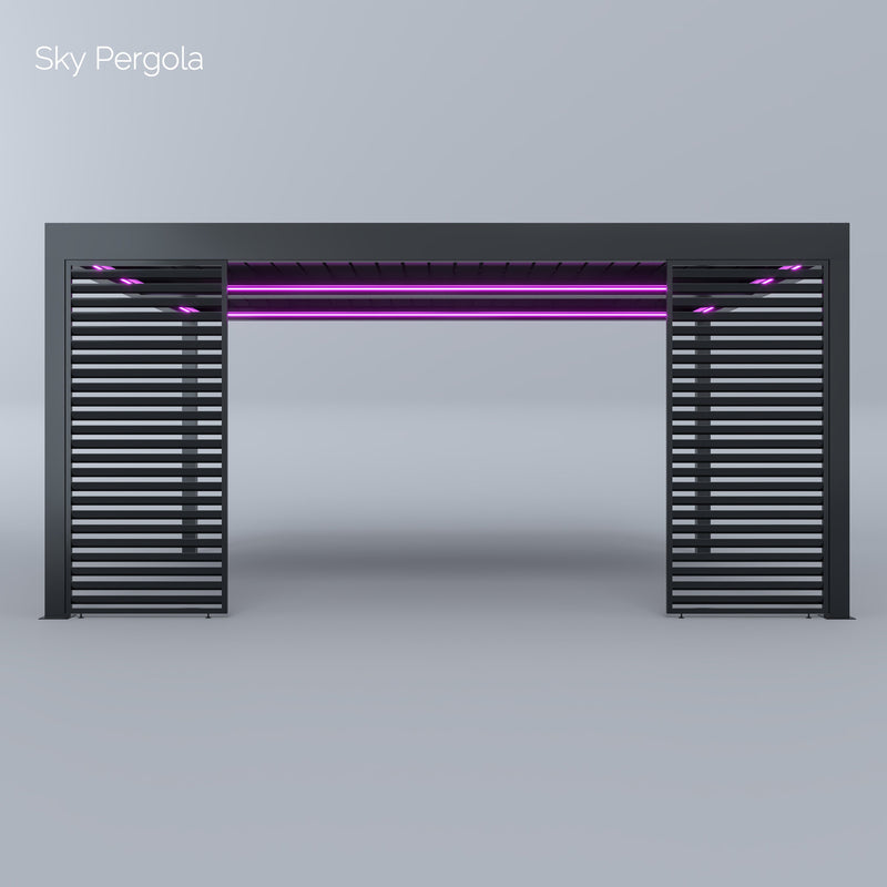SOLUZIONI SPA SKY PERGOLA SKYGRAND MASTER ALLUMINUM PERGOLA LED 5M X 6M Montaggio a parete motorizzato 6m