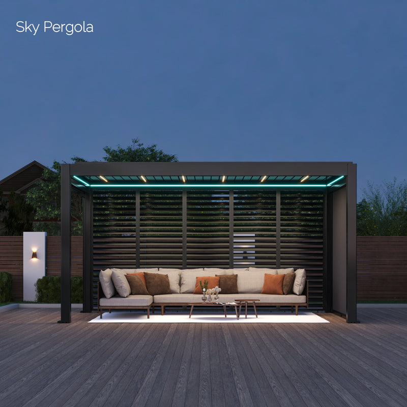 SOLUZIONI SPA Sky Pergola Skymax Ultra Alluminio LED pergola LED 3M X 5M Montaggio a parete motorizzato 5m