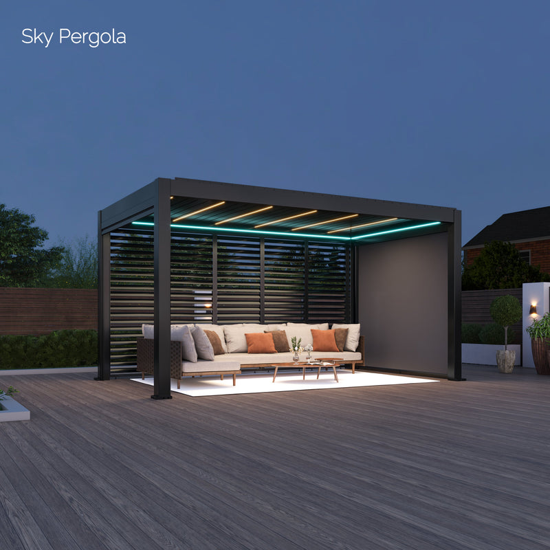 SOLUZIONI SPA Sky Pergola Skymax Ultra Alluminio LED pergola LED 3M X 5M Montaggio a parete motorizzato 5m