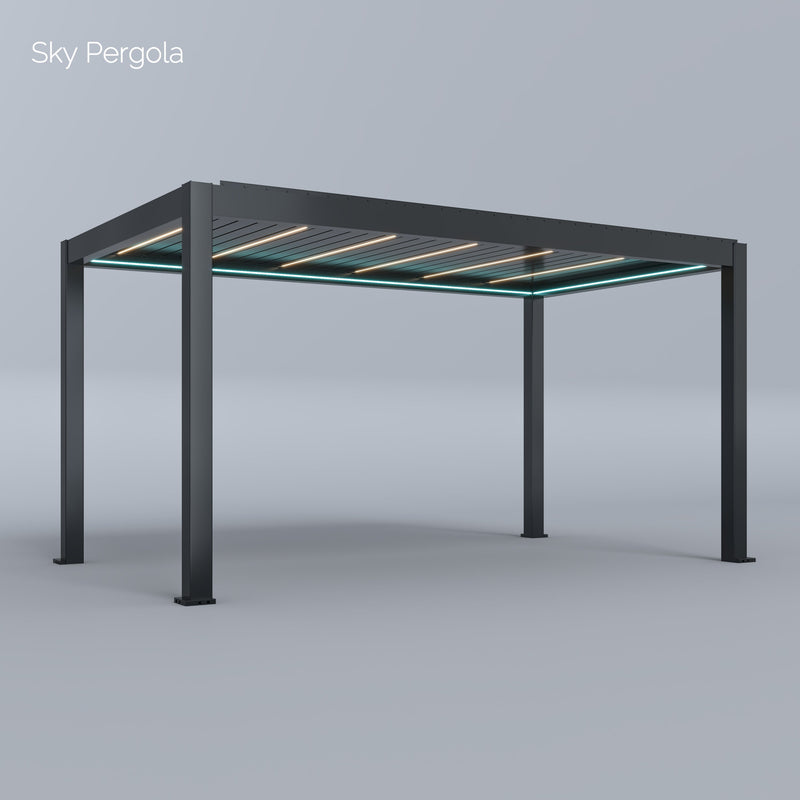 SOLUZIONI SPA Sky Pergola Skymax Ultra Alluminio LED pergola LED 3M X 5M Montaggio a parete motorizzato 5m