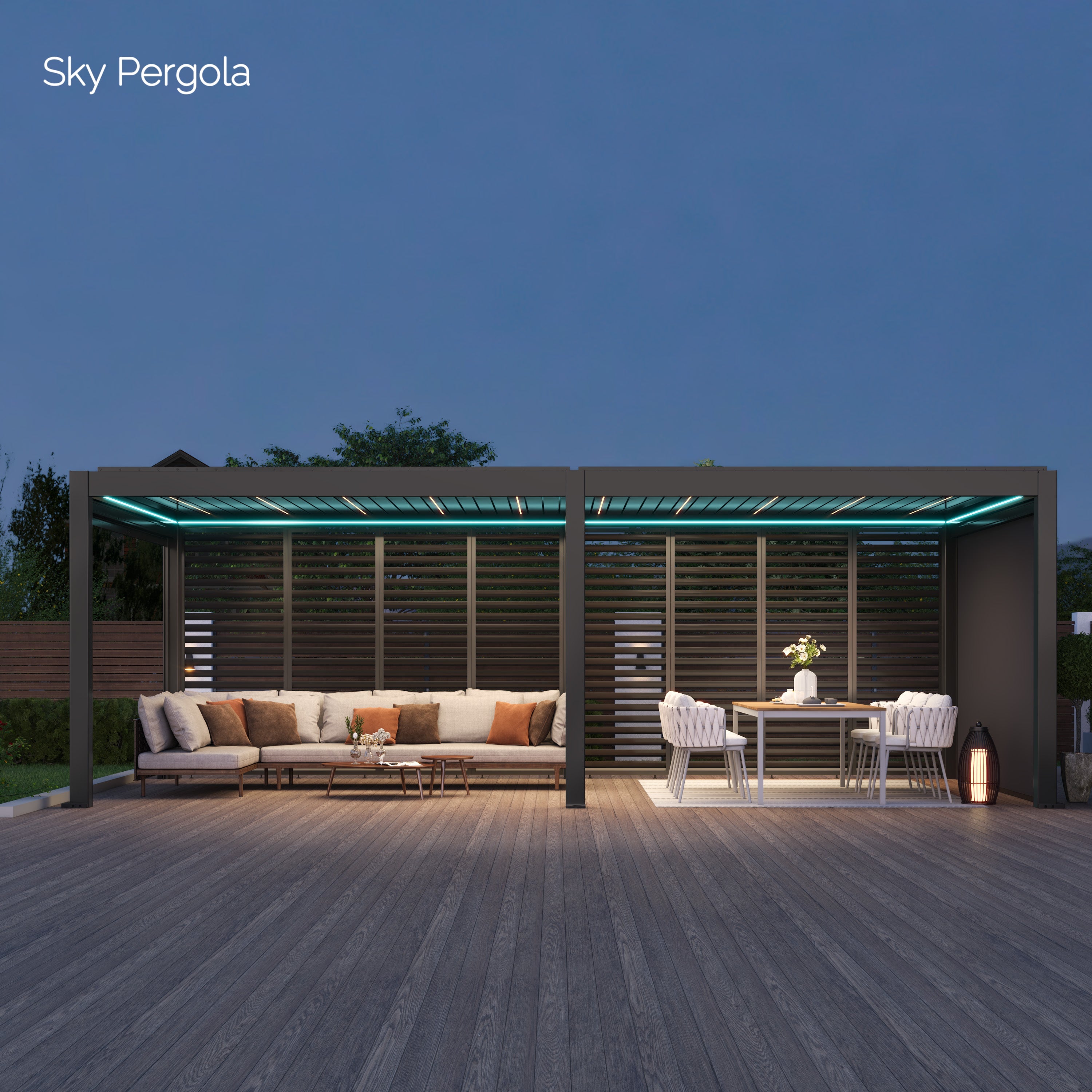 Spa Solutions Sky Pergola SkyMax Ultra Aluminium Pergola LED 4m x 7m motorisiert Wandmontage 7m