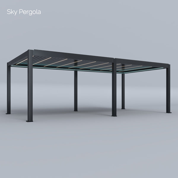 Spa Solutions Sky Pergola SkyMax Ultra Aluminium Pergola LED 3m x 8m motorisiert Wandmontage 3m