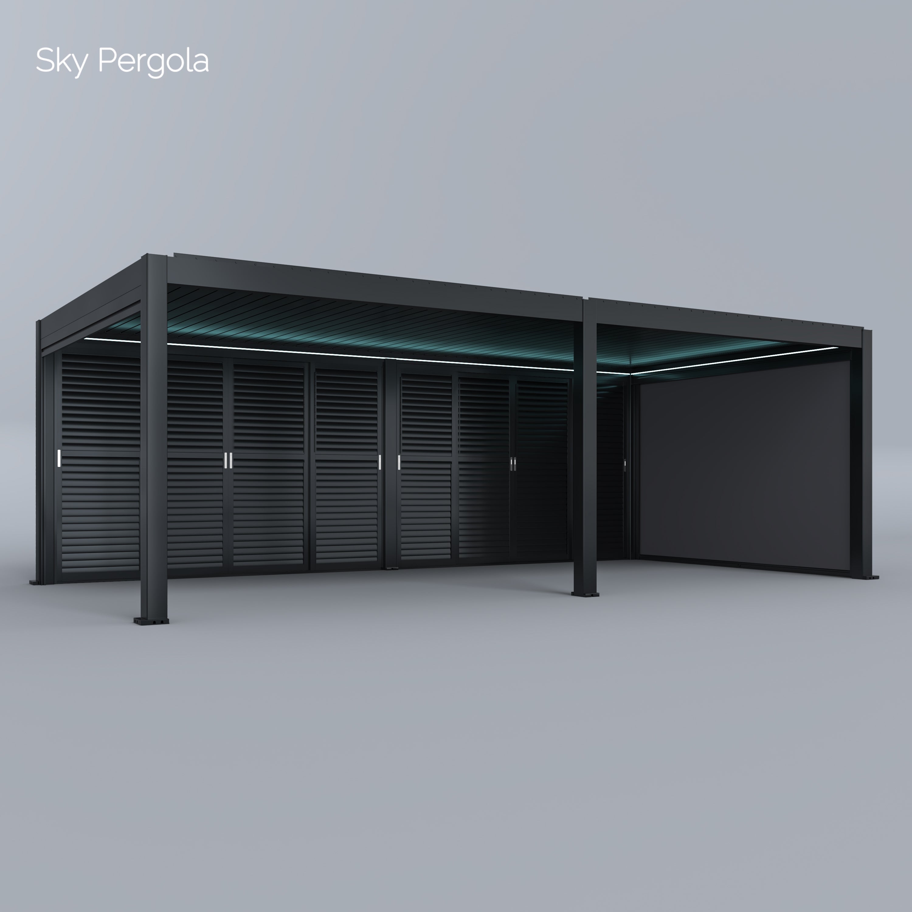 Spa Solutions Sky Pergola SkyMax Ultra Aluminium Pergola LED 4m x 7m motorisiert Wandmontage 7m
