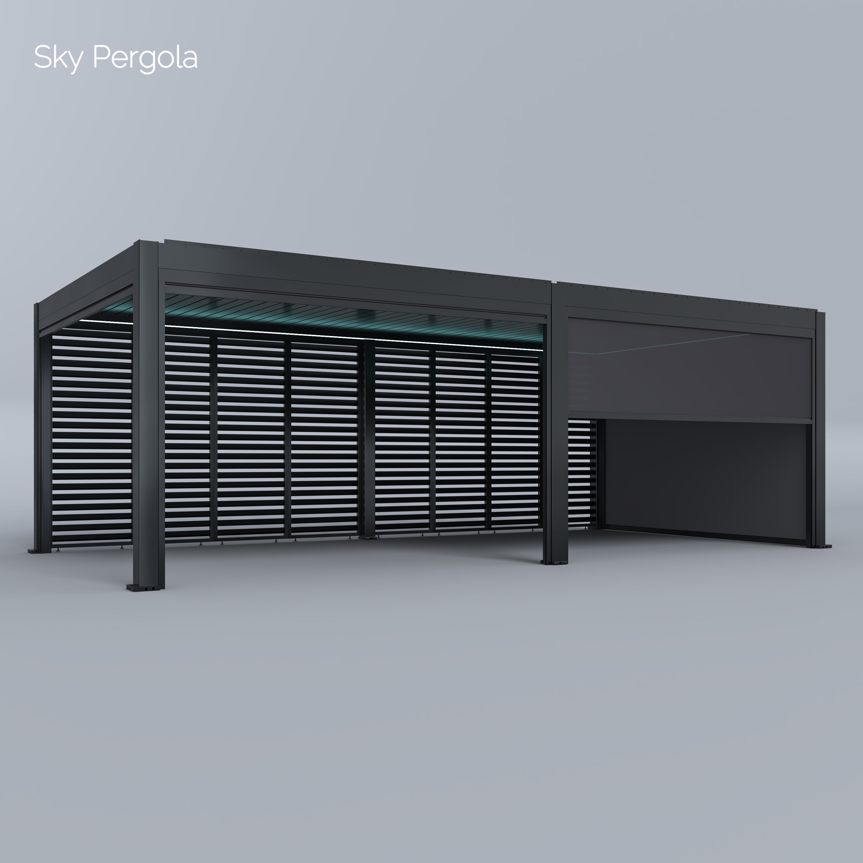 Spa Solutions Sky Pergola SkyMax Ultra Aluminium Pergola LED 4m x 7m motorisiert Wandmontage 4m