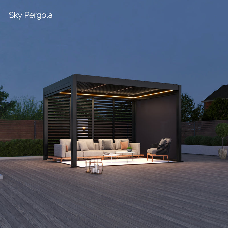 Spa Solutions Sky Pergola Skymotion LED Aluminium Pergola 3M x 4m Moup de mur moteur 4M