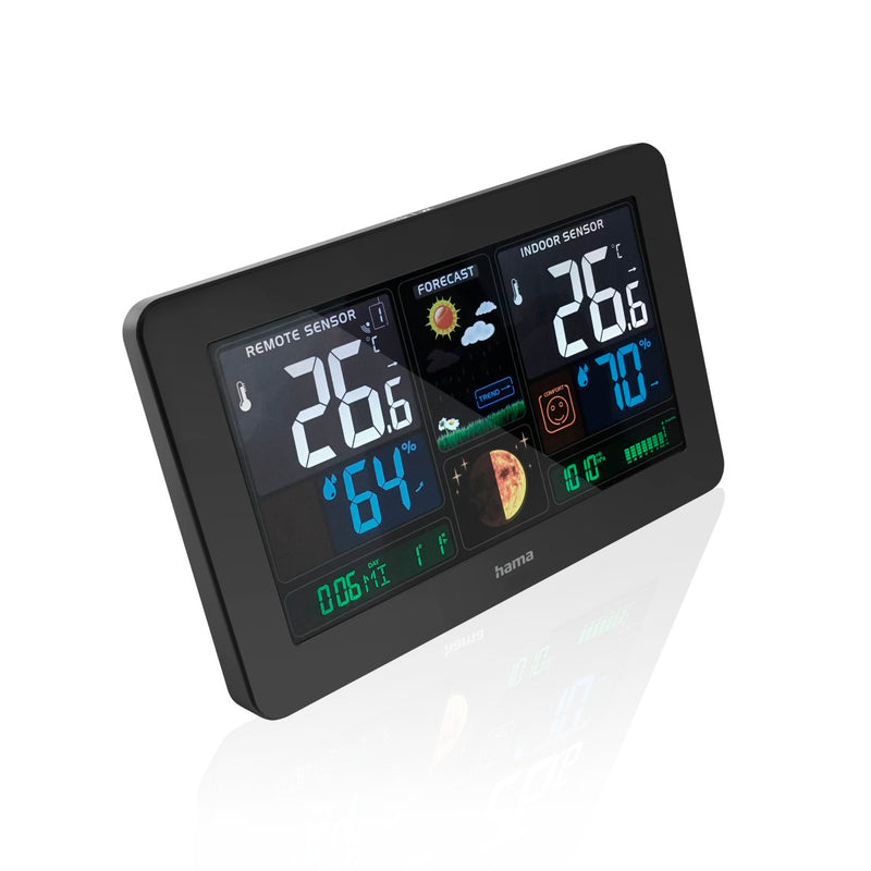 Hama weather station Premium LED color display, USB charging point.