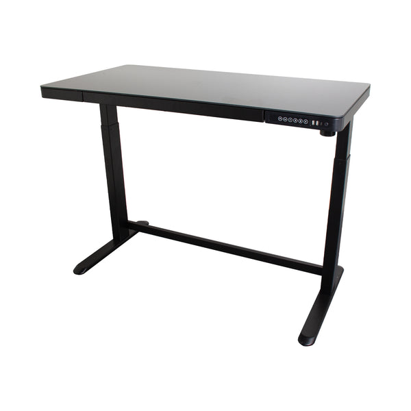 Contini height adjustable office table 1.2x0.6m black glass work surface