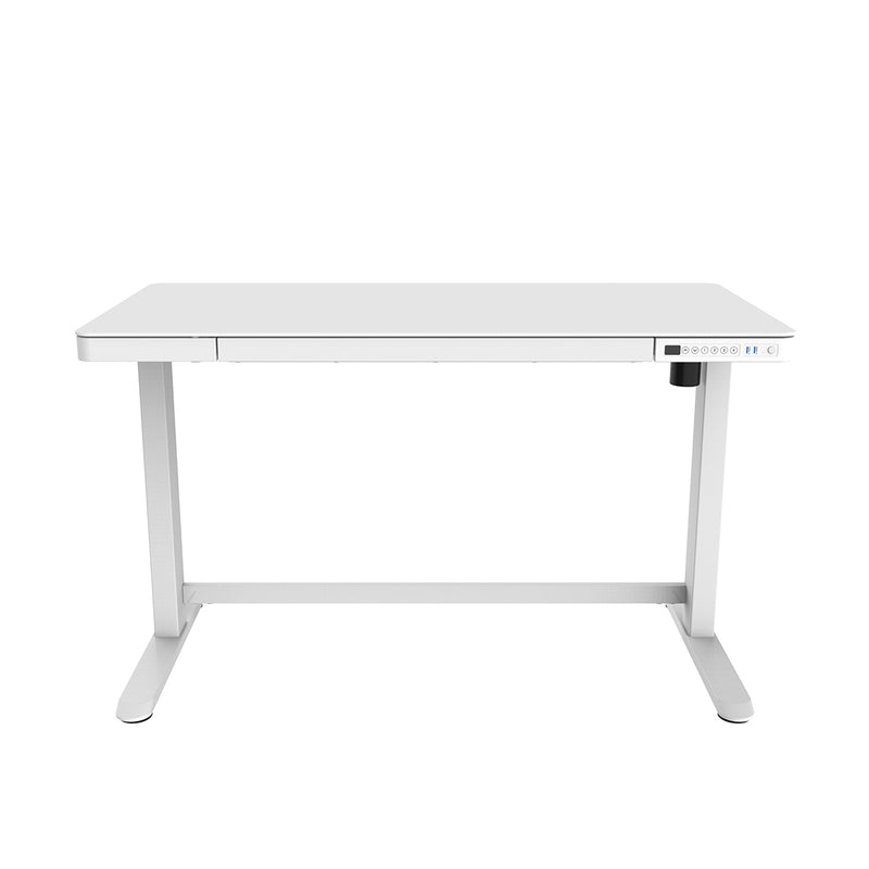 Contini height adjustable office table 1.2x0.6m white glass work surface