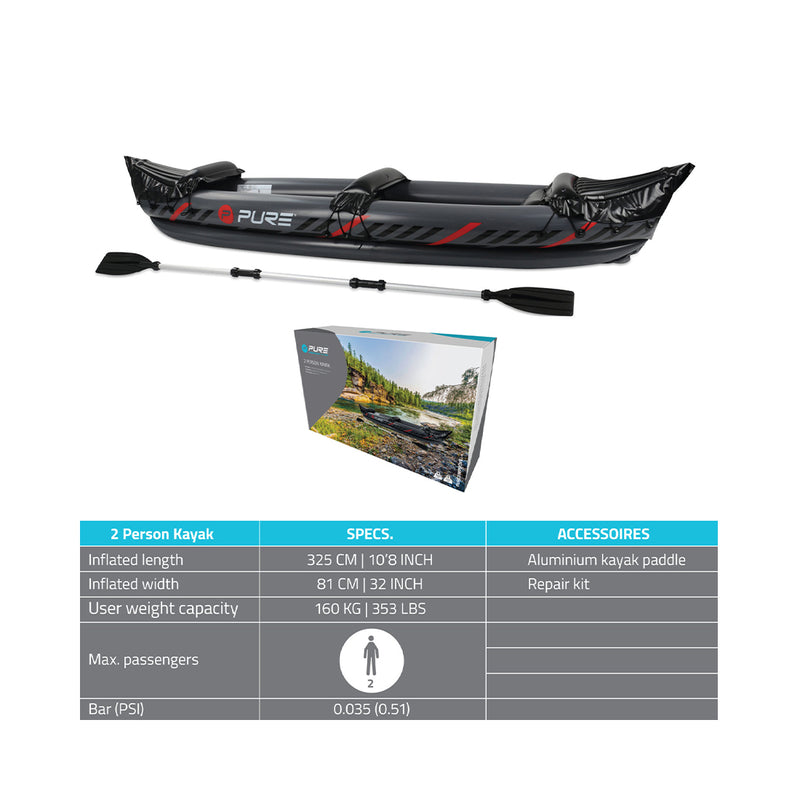 Pure leisure outdoor 4fun inflatable kayak for 2 people. 325x81x53cm