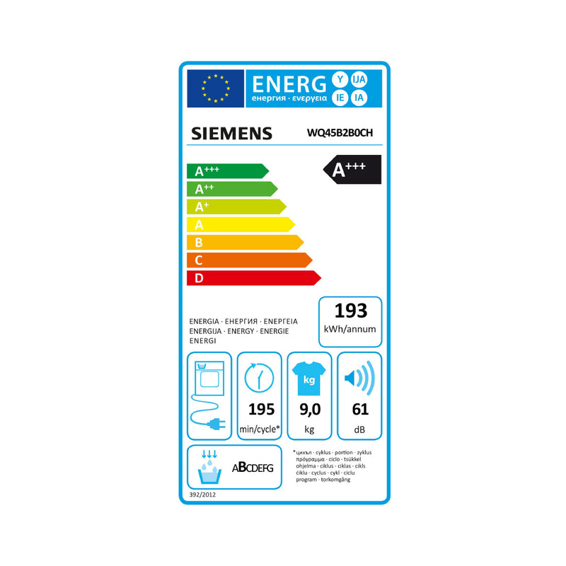 Asciugatrice Siemens/Asciugatrice Essiccatore di pompa di calore WQ45B2B0CH