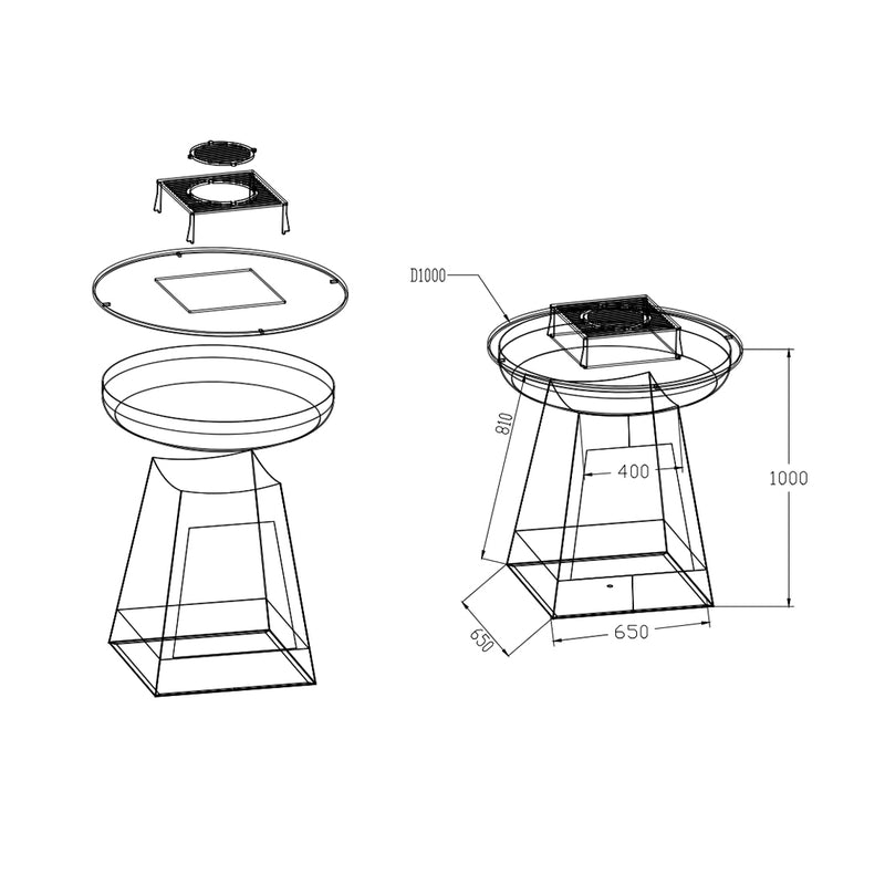 Mr. Grill Fire Shell Bol avec un compartiment en bois et une bague grill