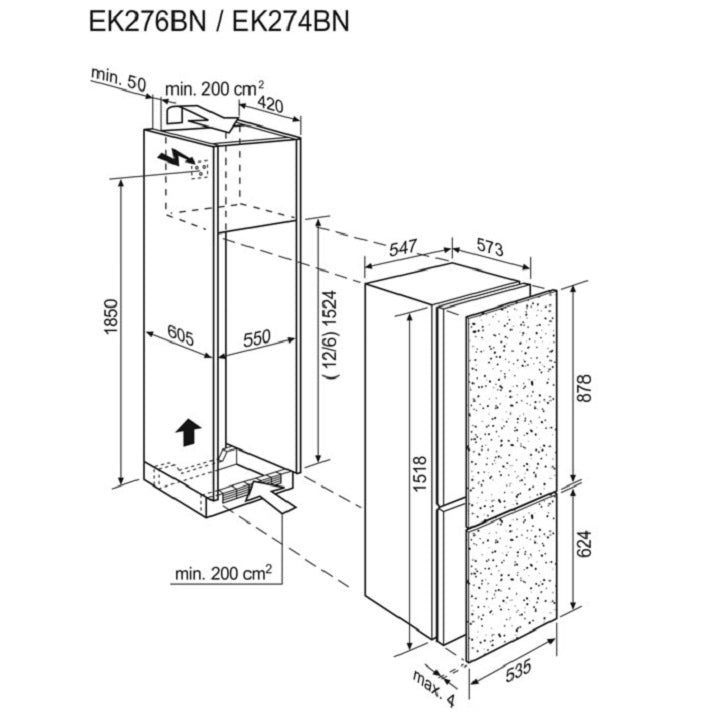 Electrolux installation refrigerator EK276BNLWE, 226 liters