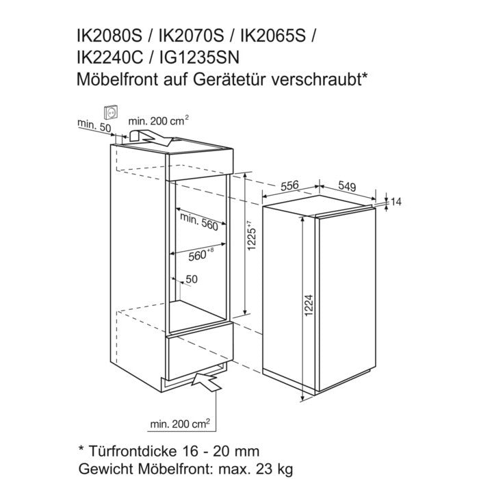Frigorifero per installazione elettrolux con compartimento del congelatore IK2070SR