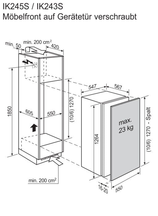 Réfrigérateur d'installation d'Electrolux avec compartiment de congélateur IK243SL