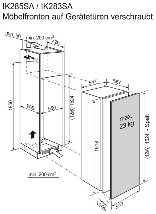 Réfrigérateur d'installation d'Electrolux avec compartiment de congélateur IK285SAL