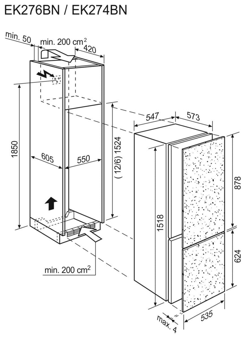 Electrolux Einbaukühlschrank mit Gefrierfach EK276BNRBR
