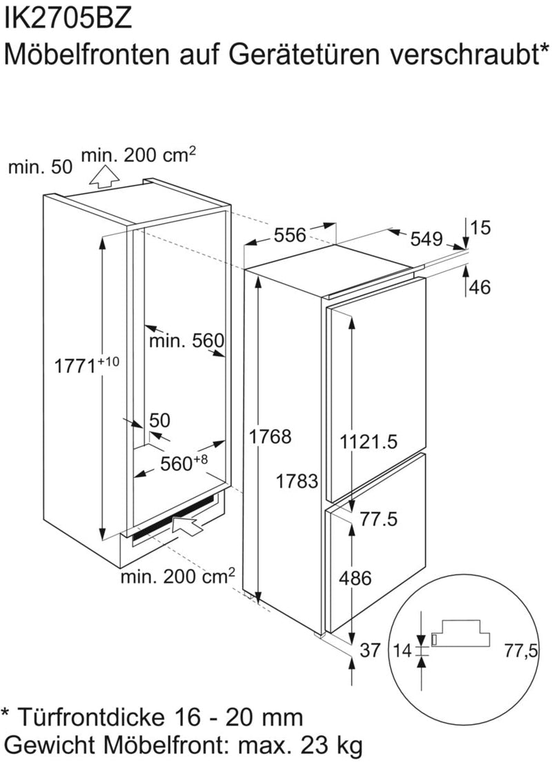 Electrolux Einbaukühlschrank mit Gefrierfach IK2705BZR