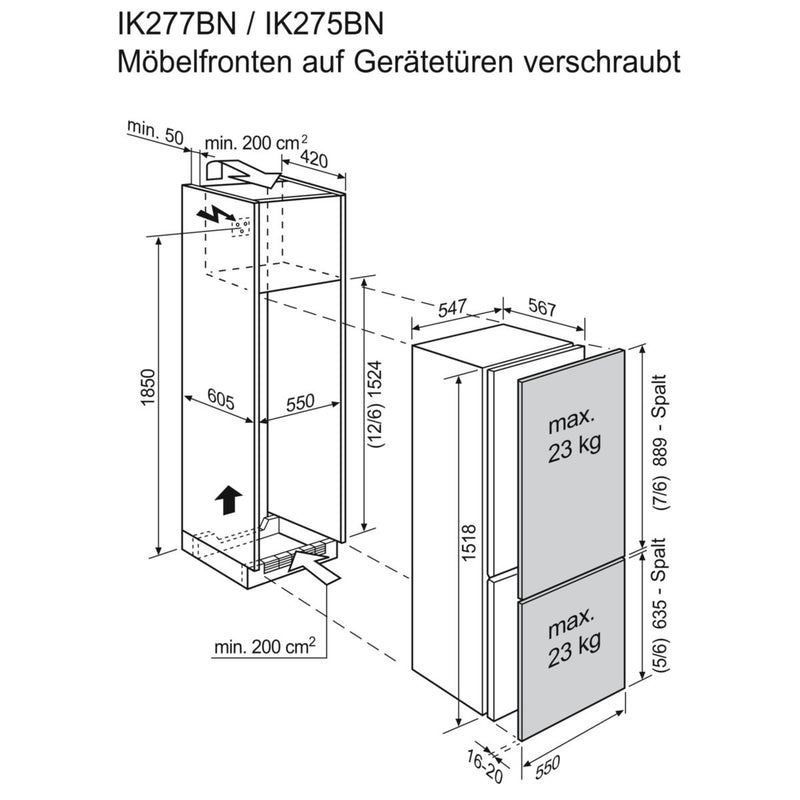 Réfrigérateur d'installation Electrolux avec congélateur, IK277BNL, 226 litres