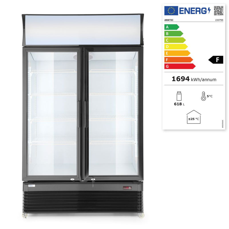 Hendi Beverage Refrigerator 618L avec 2 portes en verre, Arctique, 230V / 400W