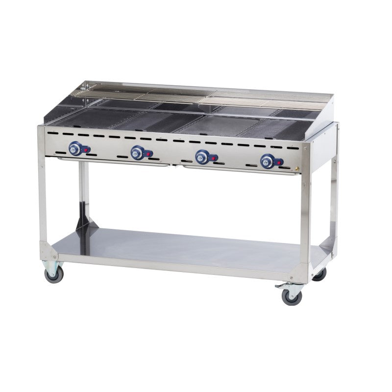 Hendi Gastro-Grill Gas Green Fire 4 burner with roller frame