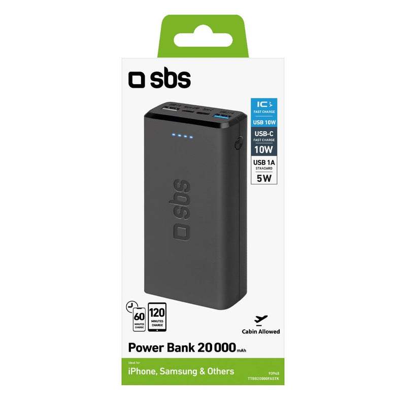 SBS Powerbank Fast charge powerbank: 20,000 mAh, 2 USB